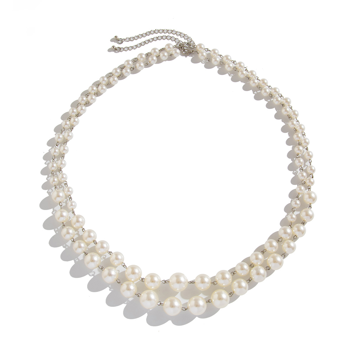 European and American cross-border jewelry, fashionable pearl overlapping collarbone chain, high-end tassel round bead multi-layer necklace set Item Picture