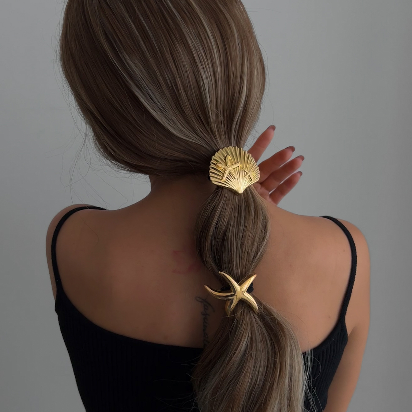 Cross-border European and American accessories, alloy ponytail hair tie, personalized starfish hair accessory, high-end sense, simple and fashionable headwear for ladies full figure