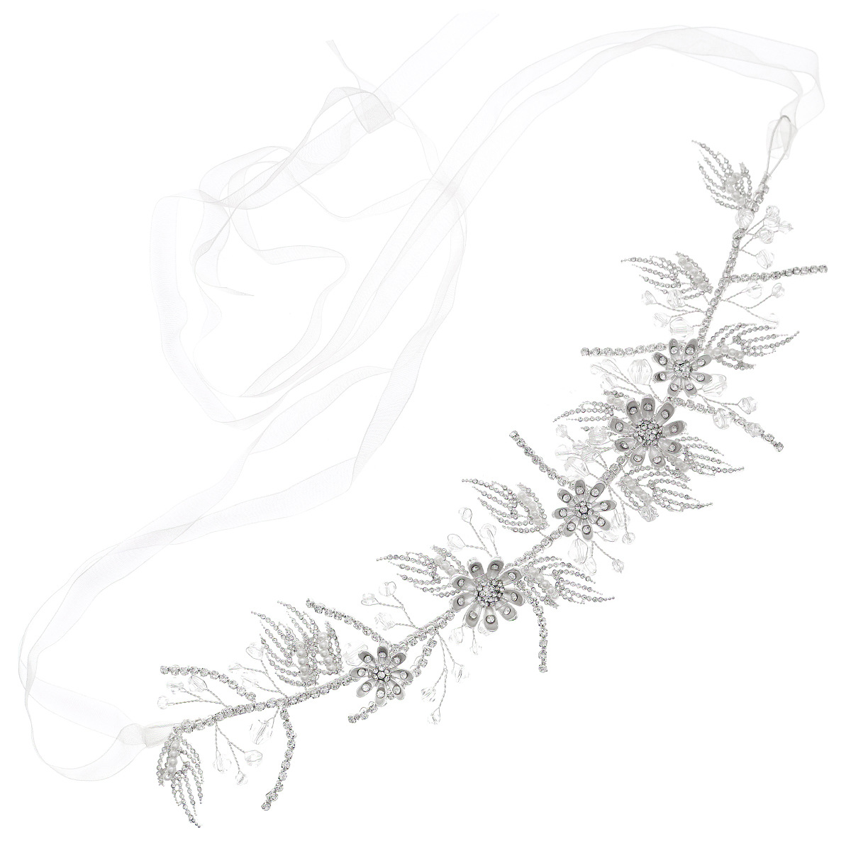 New Chinese-style Xiuhe ancient-style hair accessory, women's forest-themed floral crystal handcrafted headband, versatile braided water diamond bridal hair band Item Picture