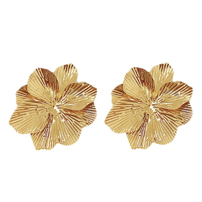 Fashionable and individual design sense, metallic texture, double-layer flower ear studs, a cross-border bestseller for women, versatile and high-end accessory earrings Item Picture