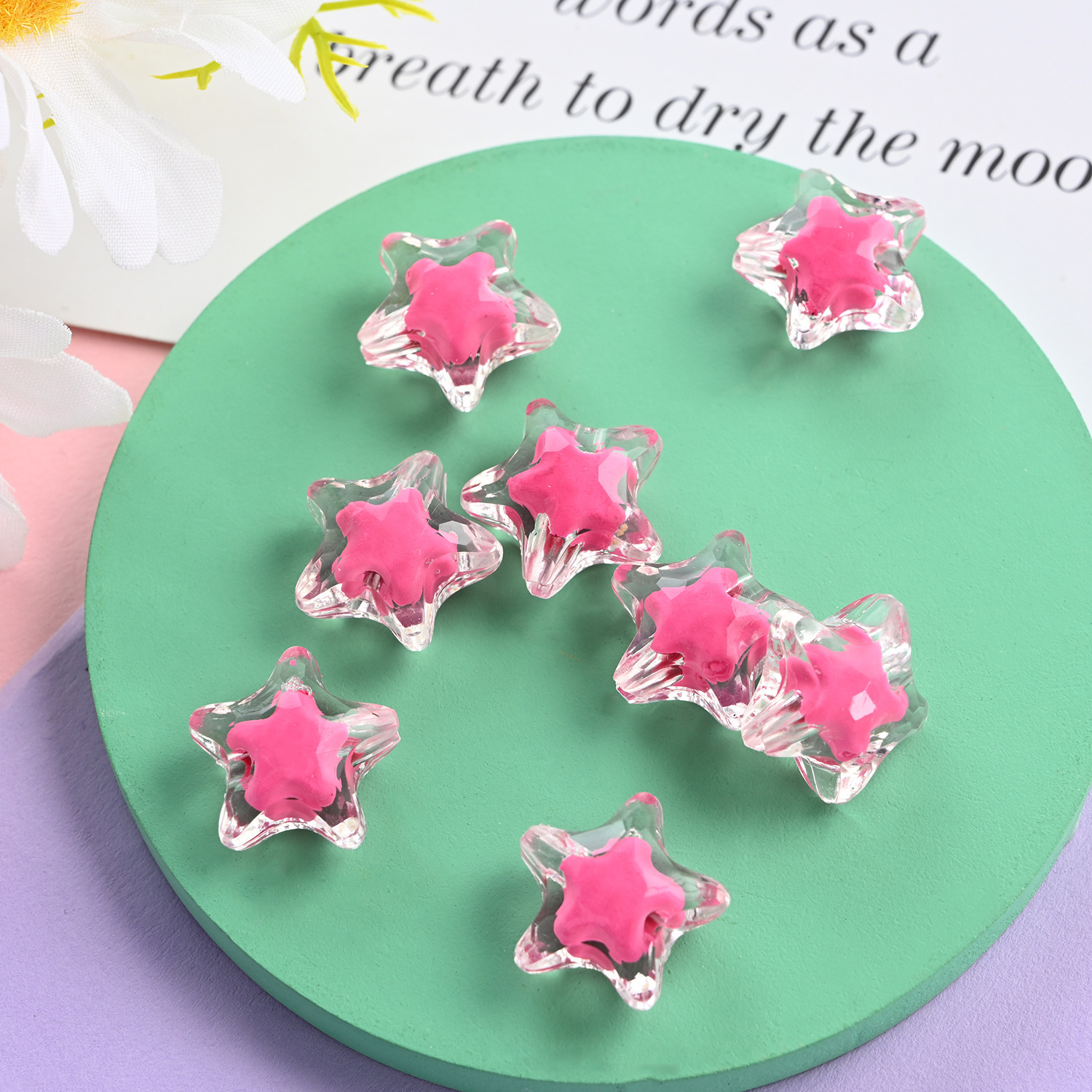 diy macaron beads, children's beading, Korean-style inner color five-pointed star beads, middle beads, rafters, pens, bracelet accessories, batch Application Scenario