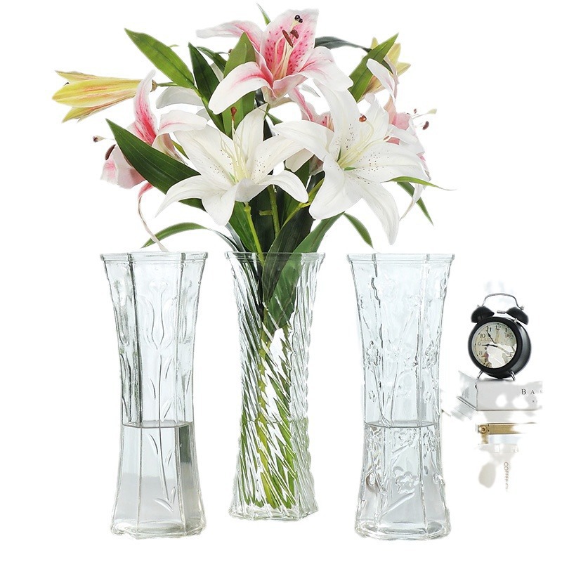 Large lucky bamboo glass vase, household living room water-grown flower arrangement, water-cultivated lily transparent extra-large decorative vase Item Picture