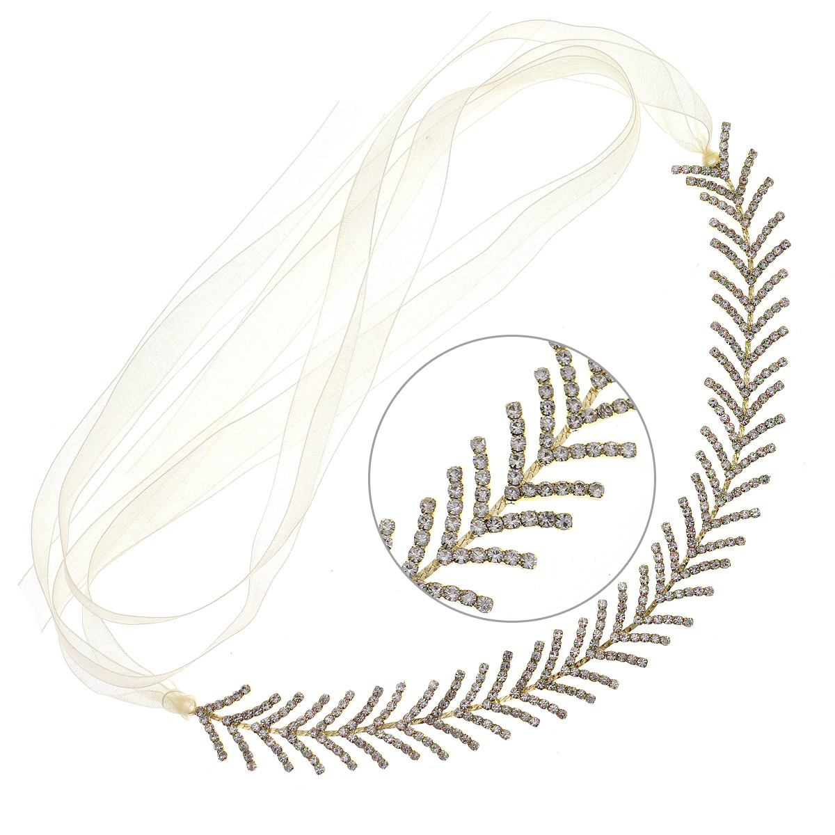 Korean-style personalized metal headwear, bride accessories, versatile and simple water diamond headband, fishbone chain braided hair band Item Picture