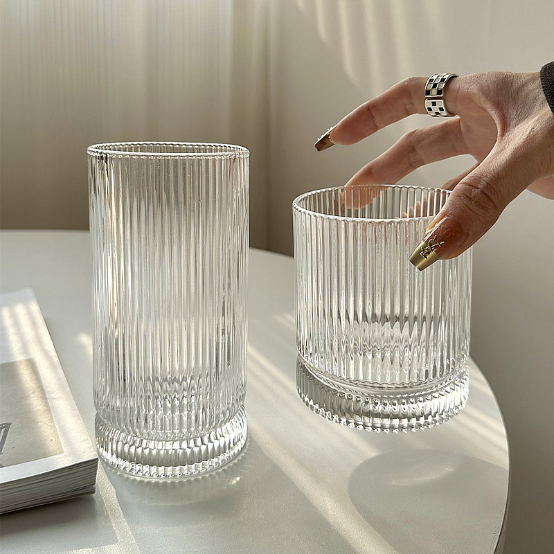 European-style vertical striped glass cups, simple and ins-style household milk water cups, whisky glasses, foreign wine glasses and beer glasses Specification drawing