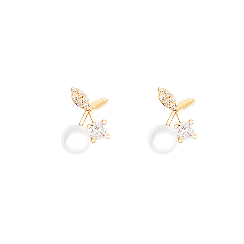 S925 Silver Needle New Super Flash Zircon Cherry Earrings for women, light luxury, niche design, simple and versatile pearl stud earrings Item Picture