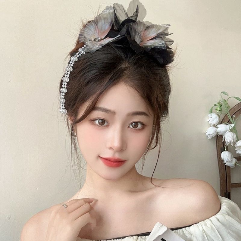 New fashionable, sweet and elegant, versatile butterfly crystal tassel gripper, high-end back head updo shark clip details Picture