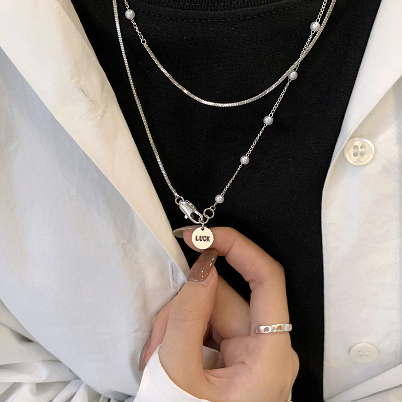 Double-layered pearl sweater chain for women's 2023 new trendy spring and summer design, a niche necklace accessory Specification drawing