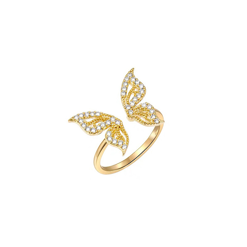 Gentle and ethereal golden butterfly zircon open ring, a high-end, light luxury, trendy and niche design with a unique personality Item Picture