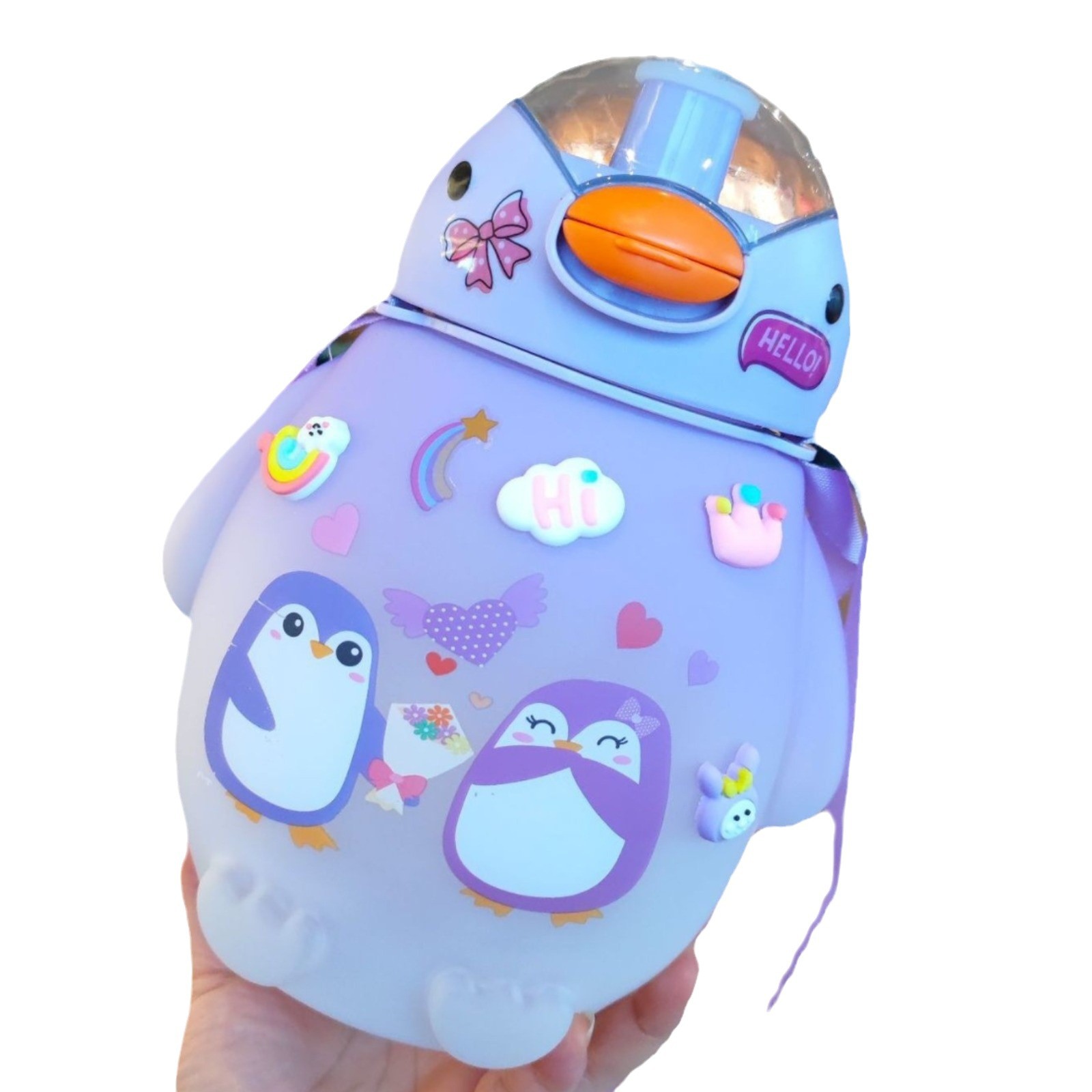 Creative and cute little chicken straw plastic cup portable crossbody strap gradient frosted large capacity water bottle Item Picture