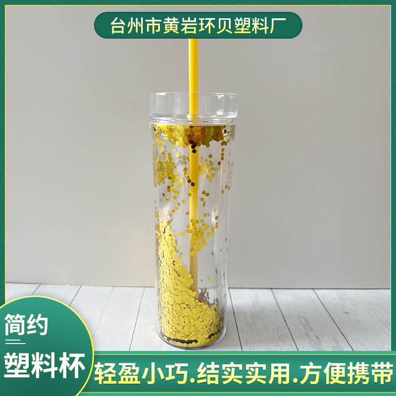 Wholesale creative double-layer plastic straw cups, cold drink cups, juice coffee cartoon water cups, and fashionable glitter cups Application Scenario
