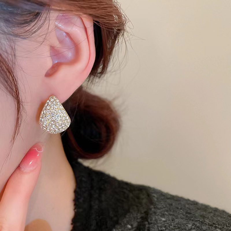 The 2025 new style of personalized, fashionable, shiny diamond-encrusted drop-shaped ear buckles and stud earrings is a light luxury, versatile and elegant high-end accessory for women Application Scenario