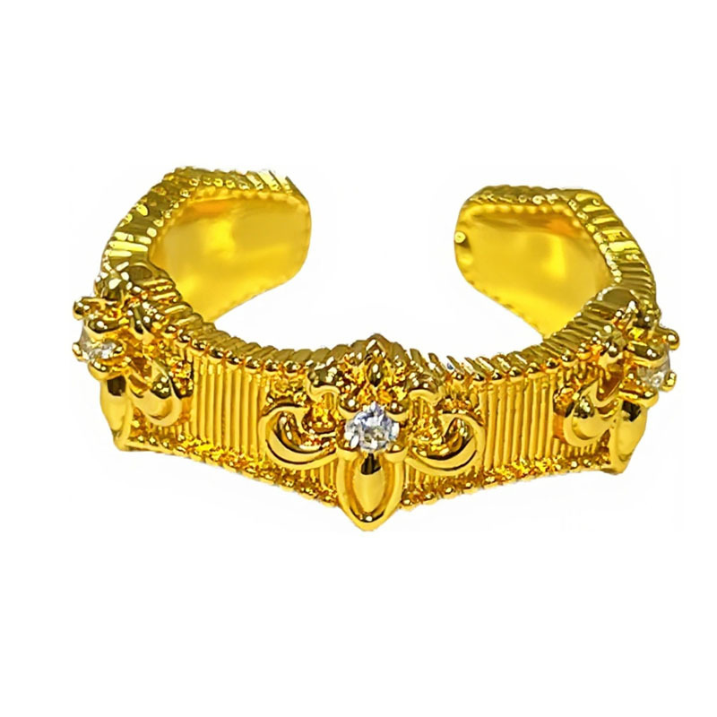Italian woven pattern engraved gold court style iris flower brushed elegant open ring women's niche fashion light luxury ring Item Picture