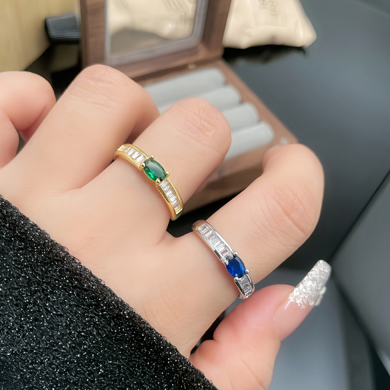 A new, niche imitation colored gemstone zircon ring with a mid-style design for women, adjustable, personalized, fashionable and retro ring Specification drawing
