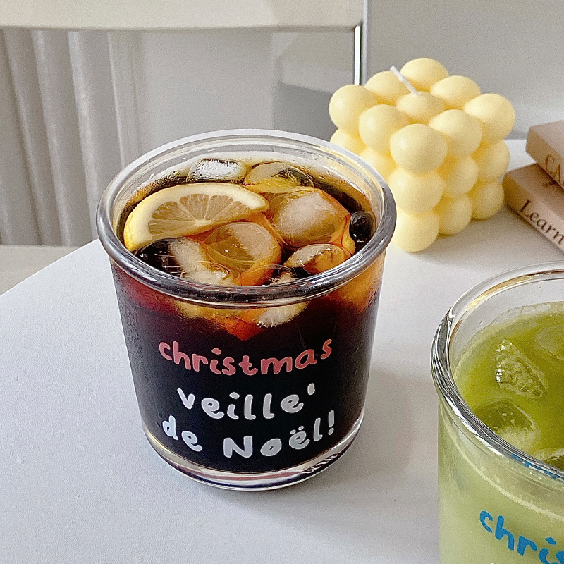 Bolimei Christmas Glass Cup, coffee cold brew cup, glass water cup, American latte glass cup Specification drawing