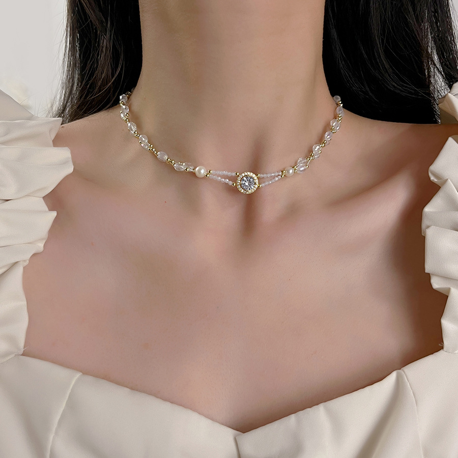 Cut crystal freshwater pearl necklace for women, new round collarbone chain, light luxury and niche necklace Specification drawing