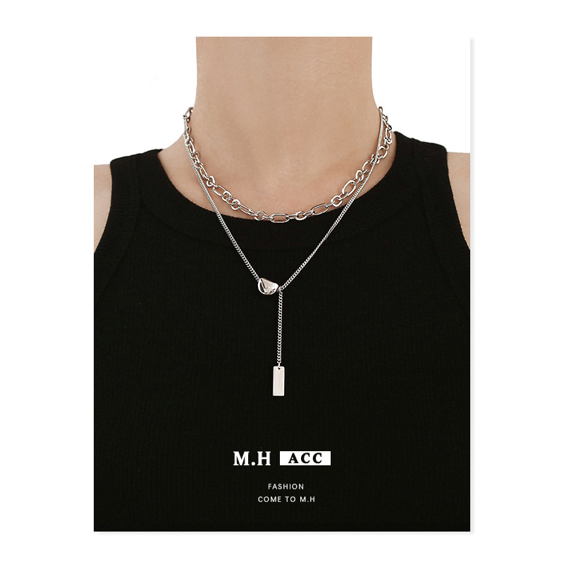ins Hip-hop necklace, double-layered necklace, niche design sense, Fangpai pendant for women, new summer 2024 European and American accessories full figure