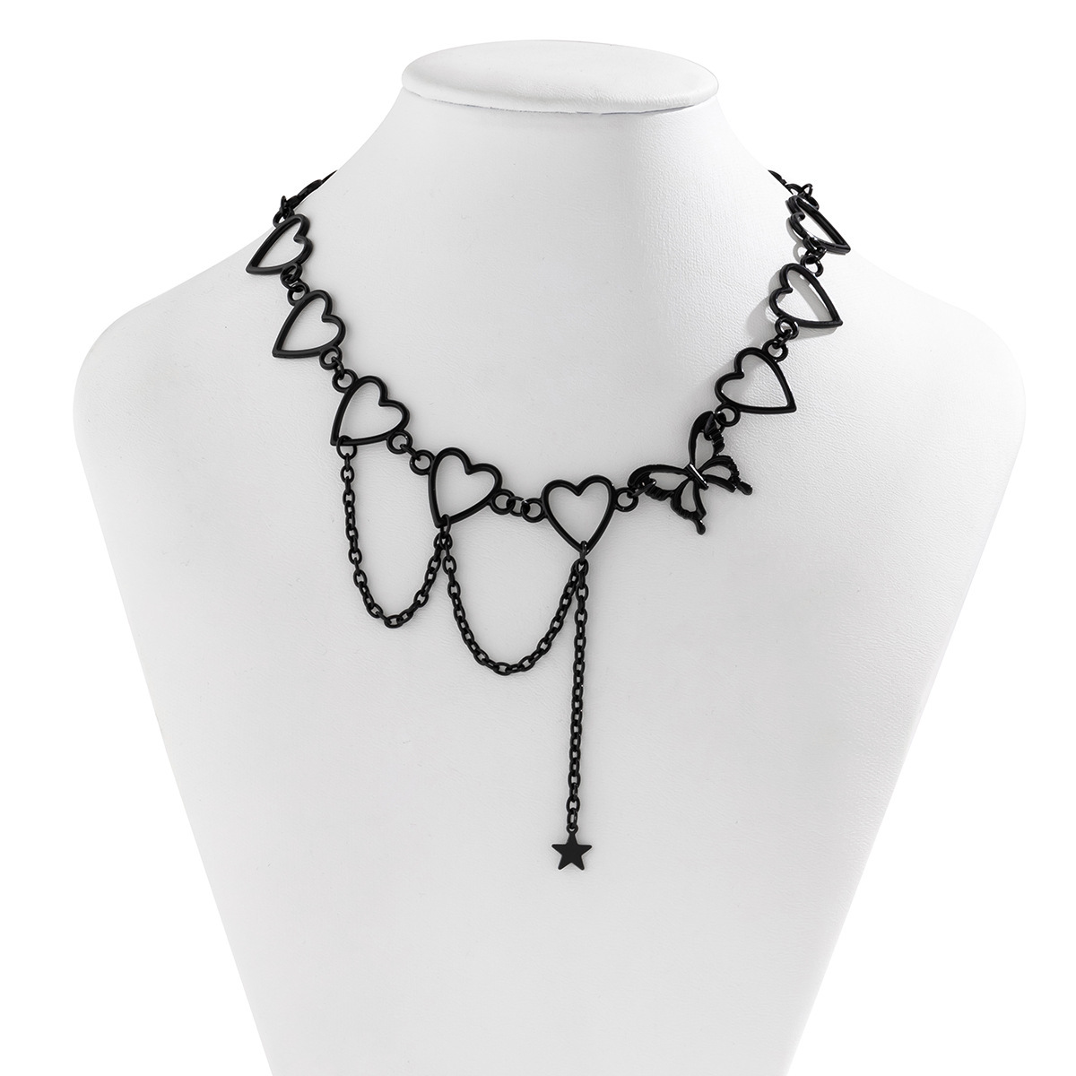 European and American cross-border star chain necklace with tassels, hip-hop collarbone chain, cold style butterfly heart circle necklace details Picture