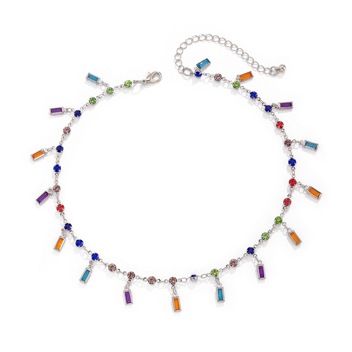 European and American cross-border jewelry, fashionable colorful crystal diamond-encrusted pendant necklace, high-end handcrafted beaded collarbone chain Item Picture
