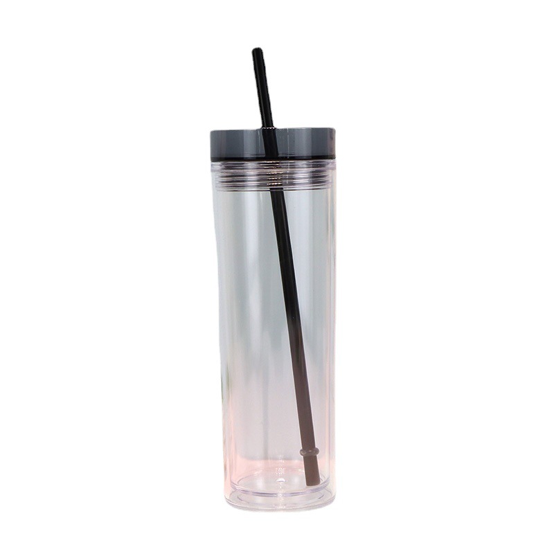 New fashionable straw cup, double-layer high-temperature resistant straight cup, concave mouth office large-capacity water cup, factory wholesale Item Picture
