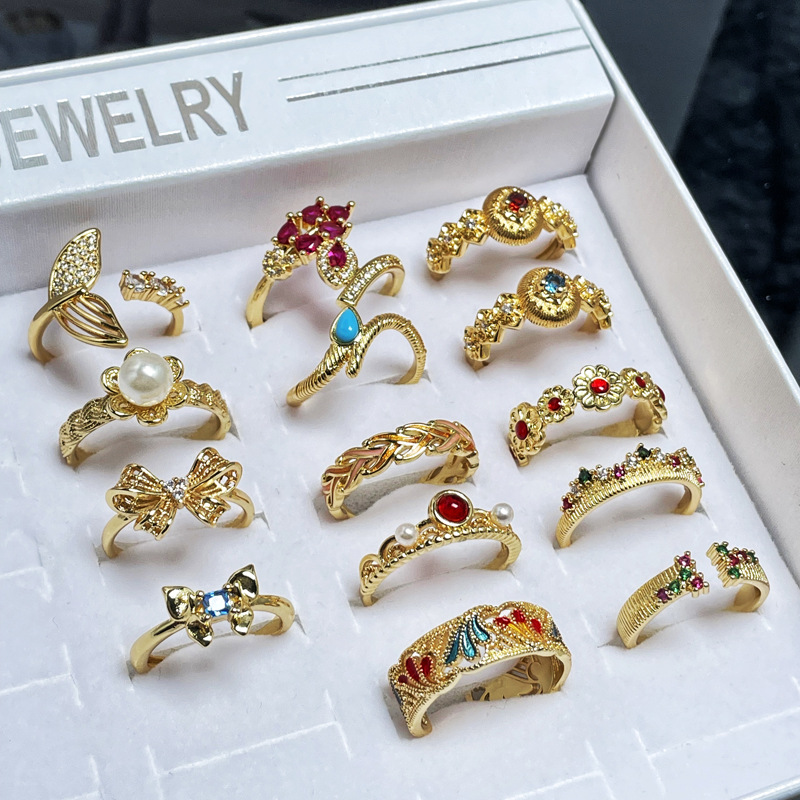 A light luxury court-style drip glaze, ancient brushed, simple open ring, elegant and versatile, fashionable and personalized ring for women full figure