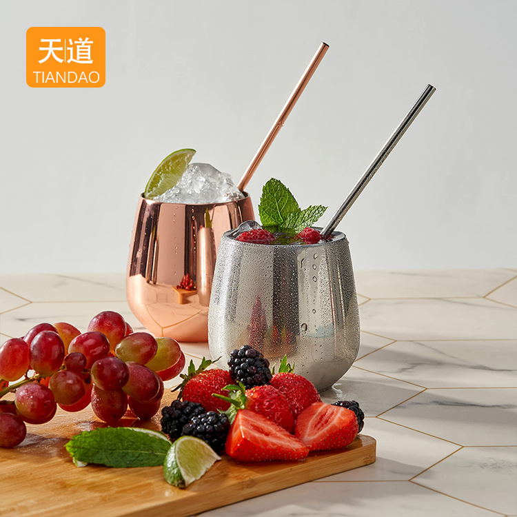 Stainless steel double-layer beer mugs, bar round-bellied egg-shaped cups, red wine and coffee mugs, Martell cups without bases Specification drawing