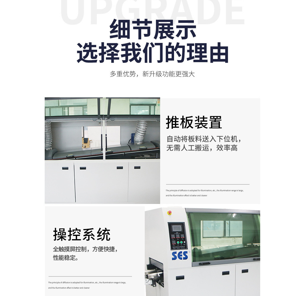 Factory direct sales of PCB circuit board surface mount technology (SMT) touch screen intelligent control dual-wave soldering machine, lead-free wave soldering Specification drawing