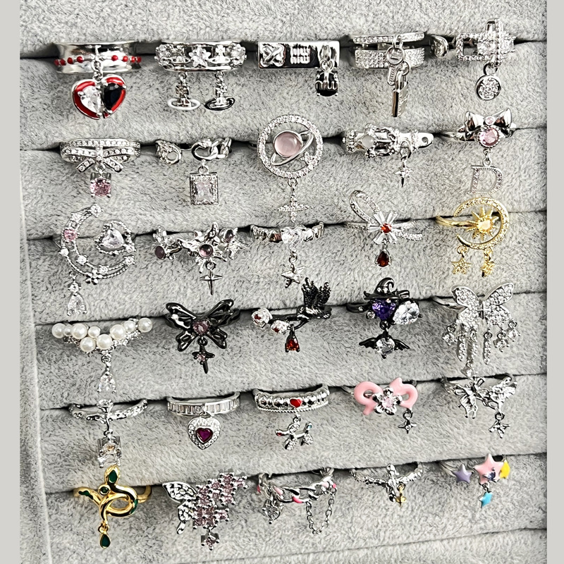 ins cold and elegant Su personality ring, women's niche design sense, heart-shaped bow, geometric, sweet and cool stacked ring details Picture