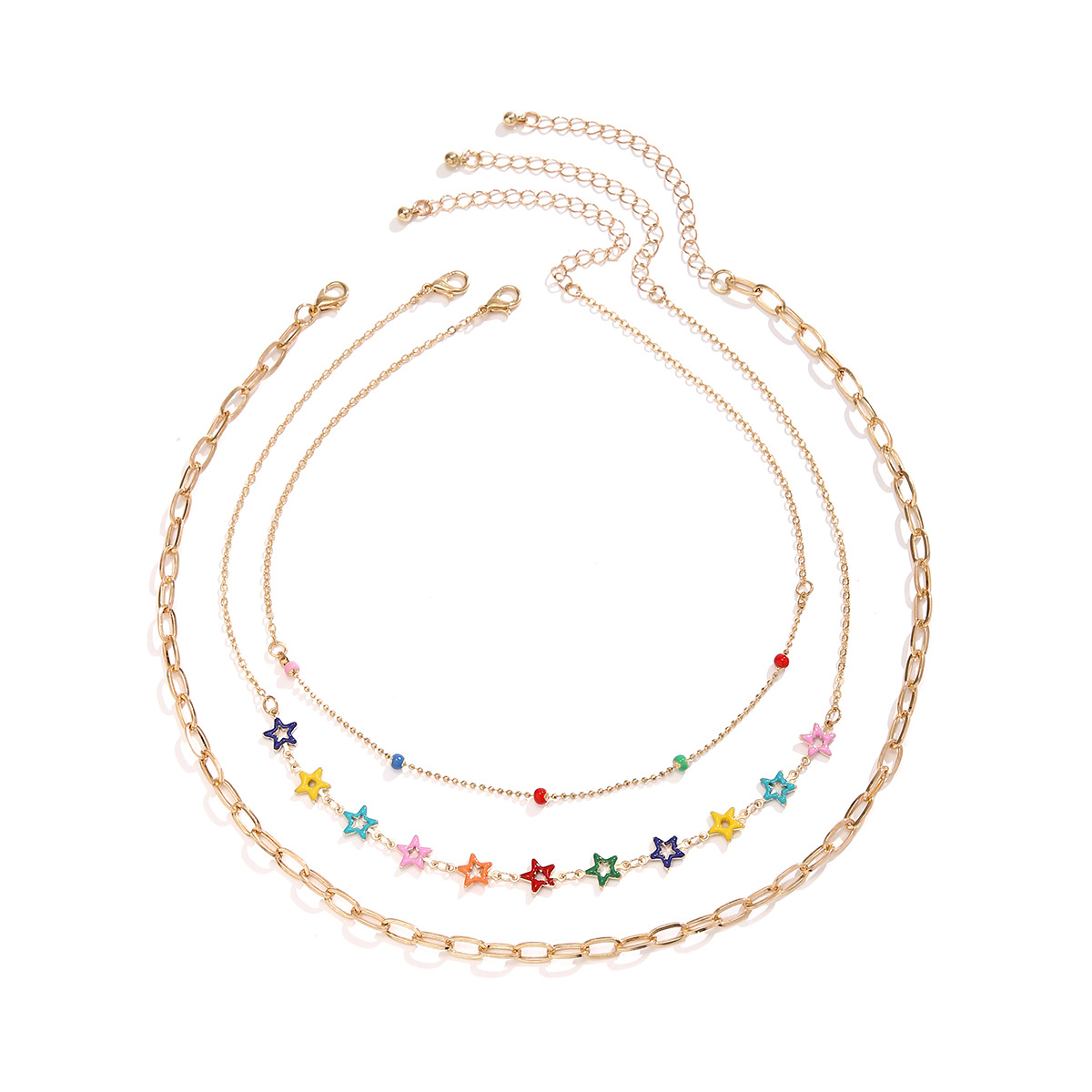 A cross-border colorful dopamine necklace for women from Europe and America, with a unique design of layered oil drops and butterfly-eye collarbone chain Item Picture