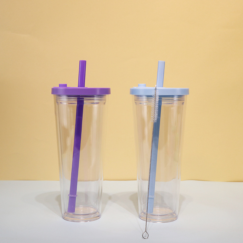 Cross-border best-selling double-layer plastic straw water cup, coffee cup, new portable heat-insulating cold drink cup, milk tea cup Application Scenario