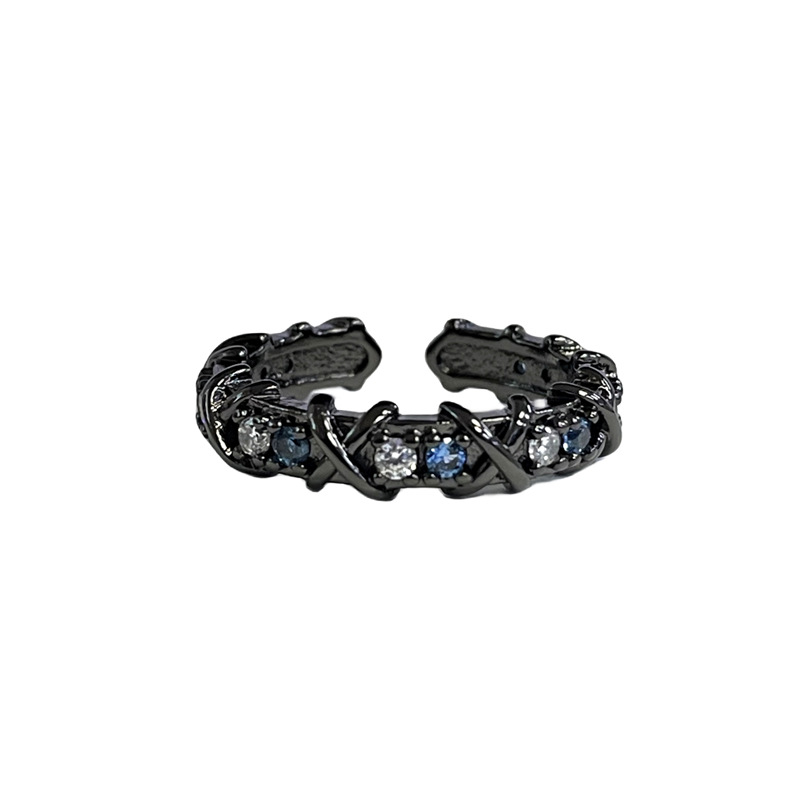 This dark cross-colored zircon open-top ring from Europe and America features a unique design for women, exuding a sense of light luxury and simplicity. It's a trendy index finger ring Item Picture