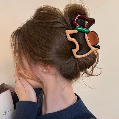 Color-blocking, cute and adorable cartoon gripper, high-end back hair clip, headwear, hair accessory, semi-tied hair shark clip thumbnail