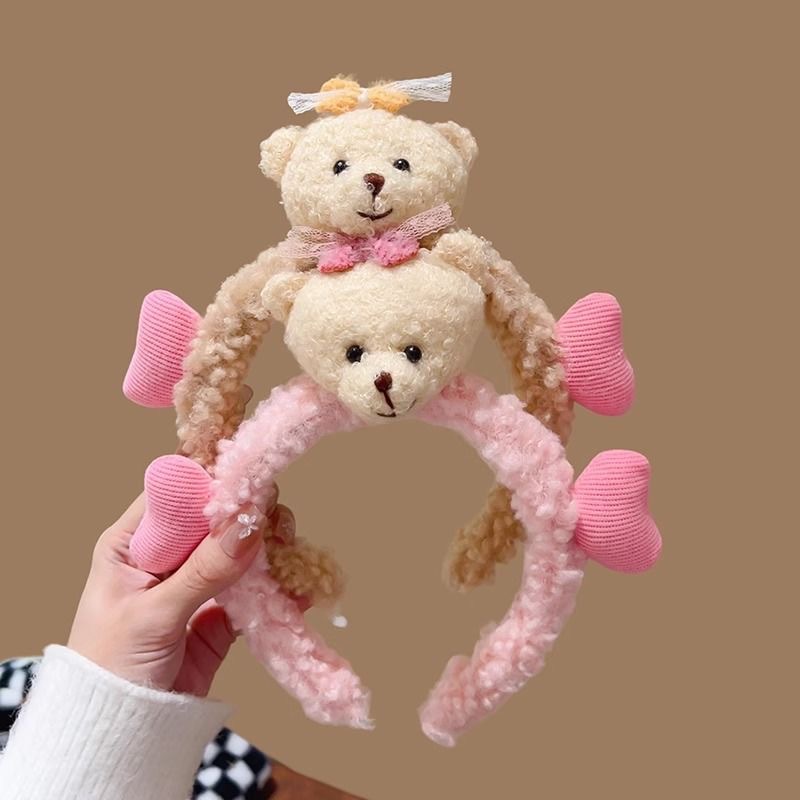 Autumn and winter new cartoon facial hair bands, cute Korean bear hair bands, plush anti-slip headbands, hair clips and headwear full figure