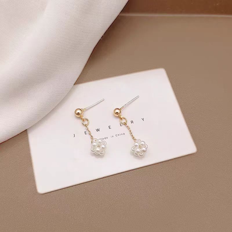 Gentle and elegant mini pearl hoop earrings, long tassels, popular earrings, small and exquisite Japanese and Korean stud earrings and ear clips Specification drawing