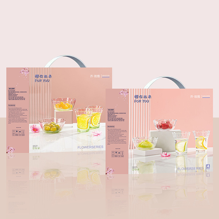 Factory direct sales of Chu Ying Cherry Blossom cups, bowls, tableware, glass bowl and cup sets, corporate employee welfare souvenirs Application Scenario