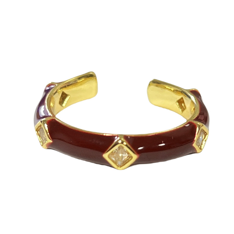 Ankela red enamel retro new drip glaze geometric ring, a simple and elegant New Year's index finger ring for women Item Picture