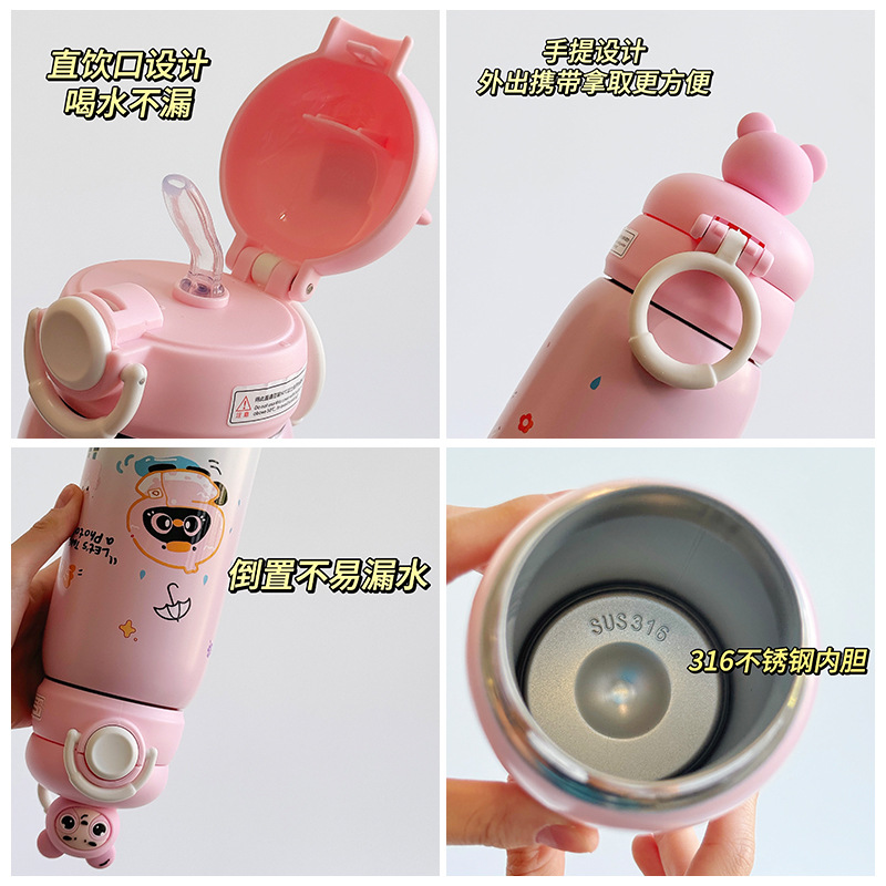 Cute cartoon bouncing children's insulated cup, portable and hand-held insulated water cup for students to go to school, back-to-school season gift Application Scenario