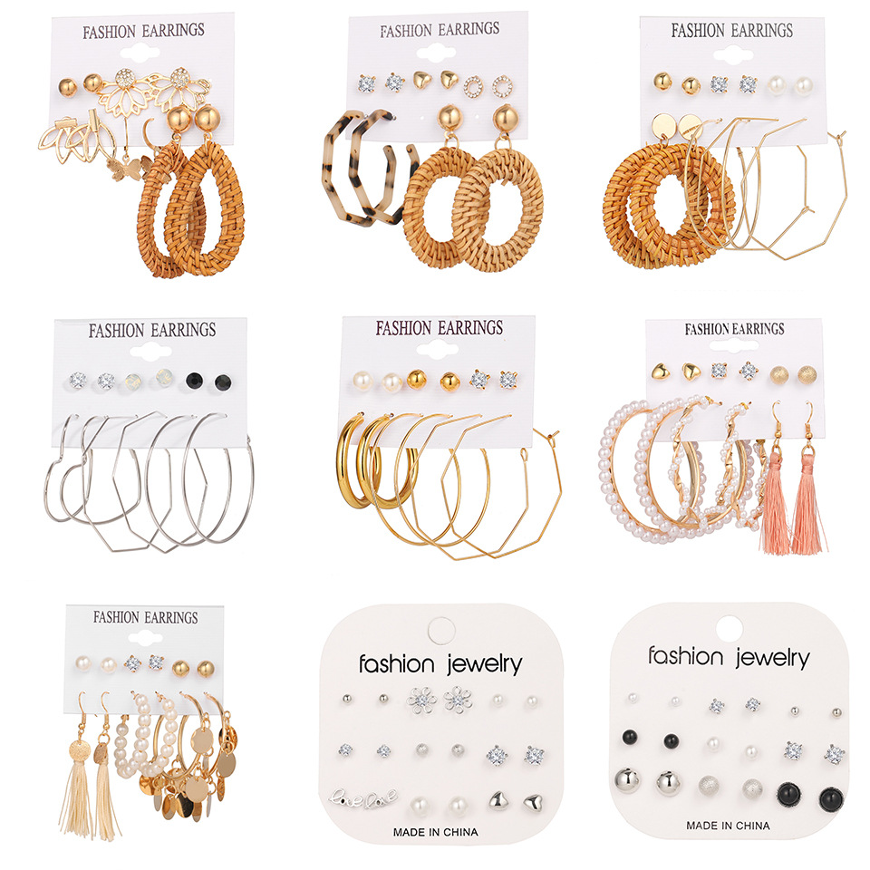Korean jewelry world AliExpress cross-border Bohemian-style English letter retro butterfly woven round set earrings full figure
