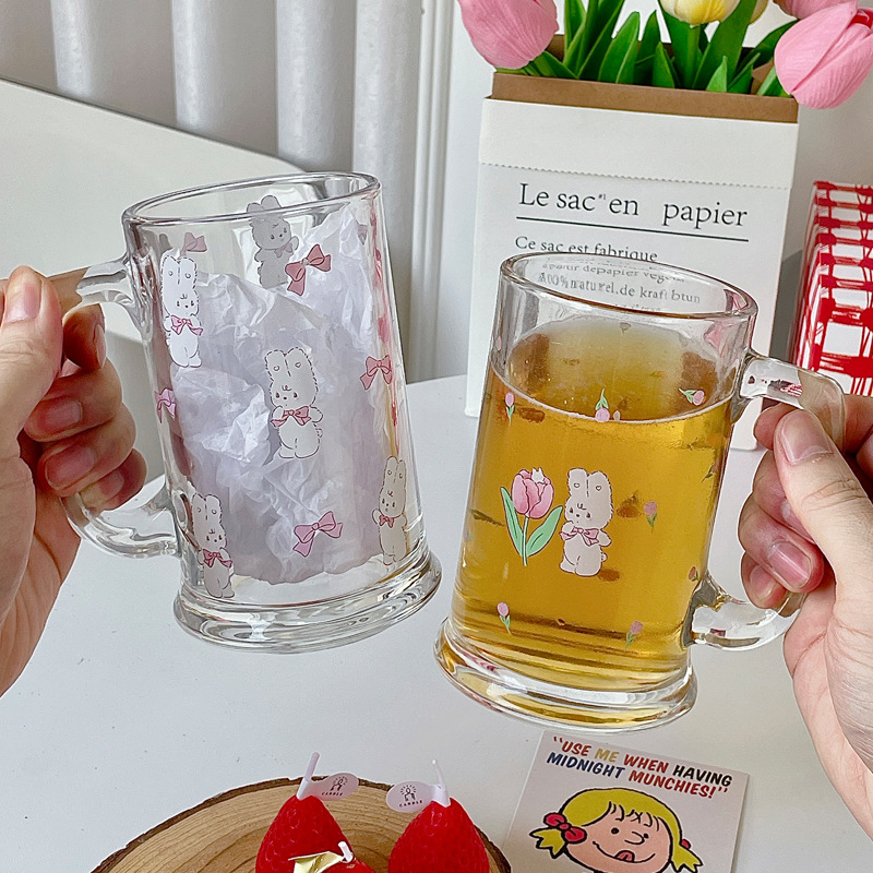 Bolimei ice Tea Cup, Glass Milk Cup, Girlish Heart Water Cup, Glass Cup, large-capacity drinking cup full figure