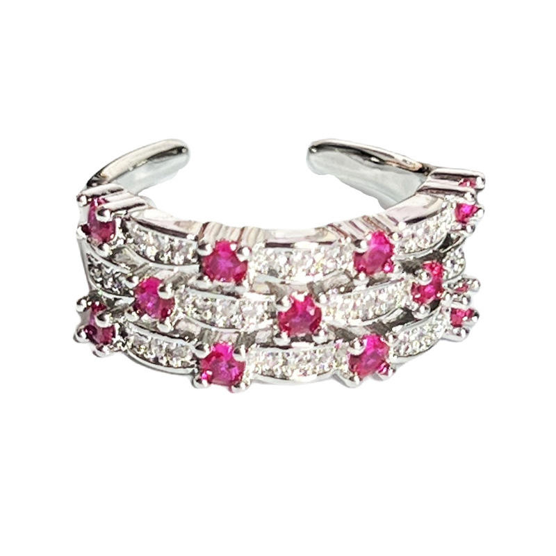 New Chinese-style, light luxury, high-end color diamond inlaid open ring for women on Instagram, cold style, personalized and versatile ring Item Picture