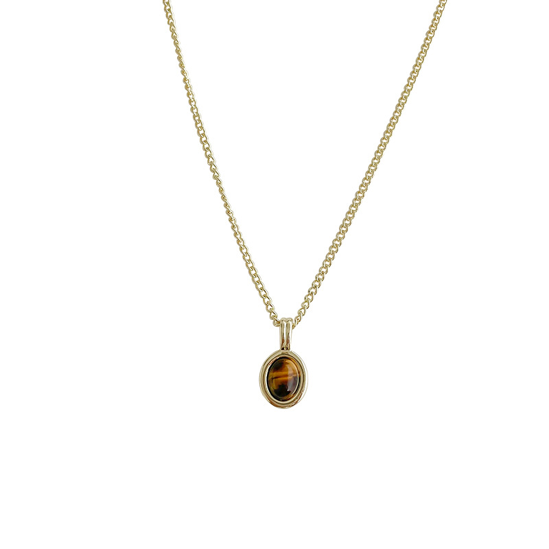 Double-layered tiger-eye pendant necklace, a new retro accessory for women, autumn and winter beaded sweater chain Item Picture