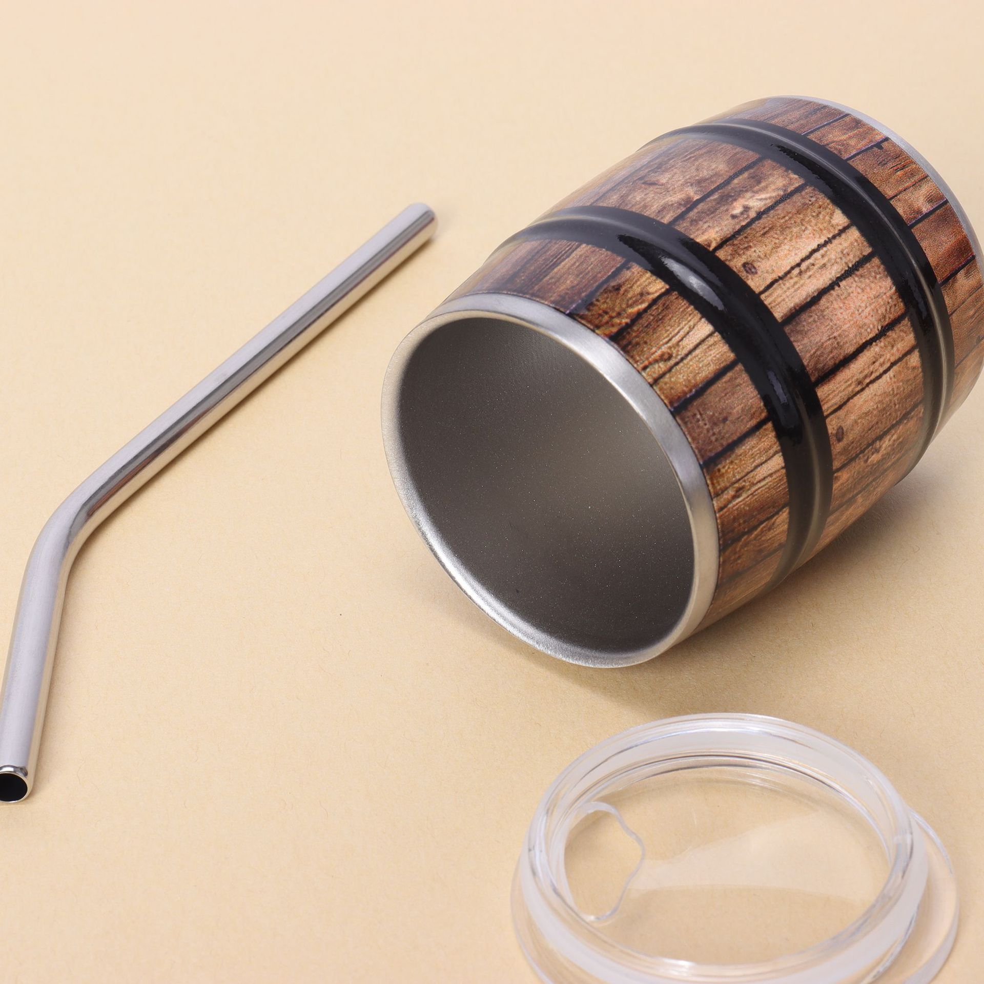 Wholesale of new 3oz wooden barrel beer mugs, 304 stainless steel small wine glasses, mini straws, wood-grain beer barrels and water cups Application Scenario