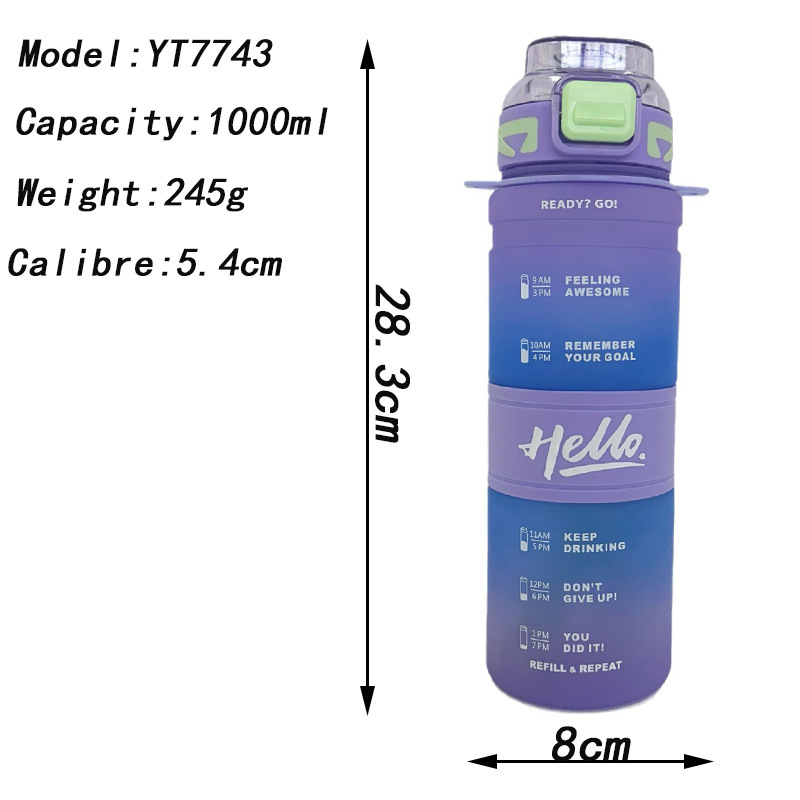 Wholesale 1000ml high appearance level straw cup, plastic water cup, portable shoulder strap straw water bottle, student gradient color water bottle Item Picture