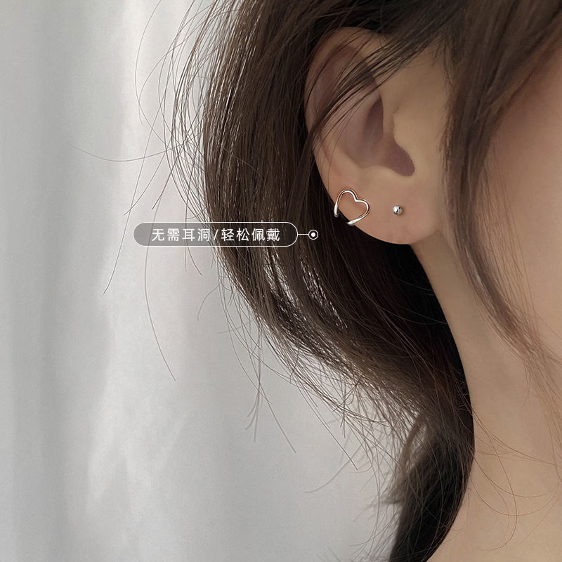 Simple and compact heart-shaped ear bone clips, no ear piercings, female Instagram cold style, unique and trendy design ear clips and earrings Specification drawing