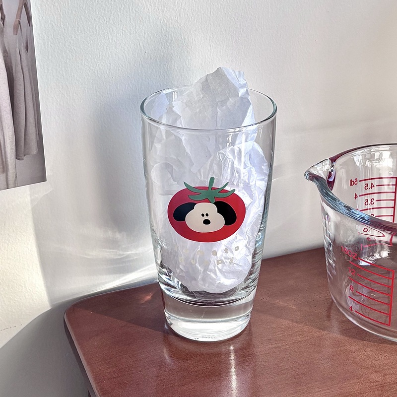 Homemade tomato puppy cold brew cup, glass cup, home creative juice cup, milk cup, coffee cup, breakfast cup full figure