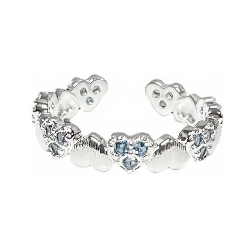 Exquisite zircon heart brushed silver-plated open ring for women, a niche, light luxury and high-end retro layered ring Item Picture