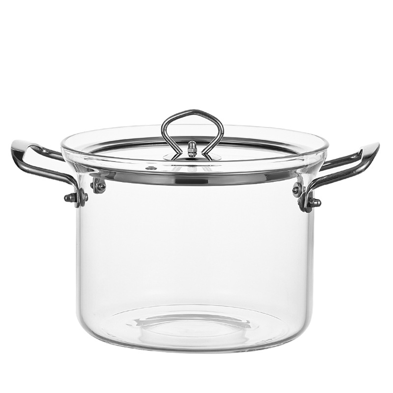 Wholesale transparent heat-resistant glass pot with double ears that can be heated for making soup and boiling water. Household large-capacity covered stew pot Item Picture