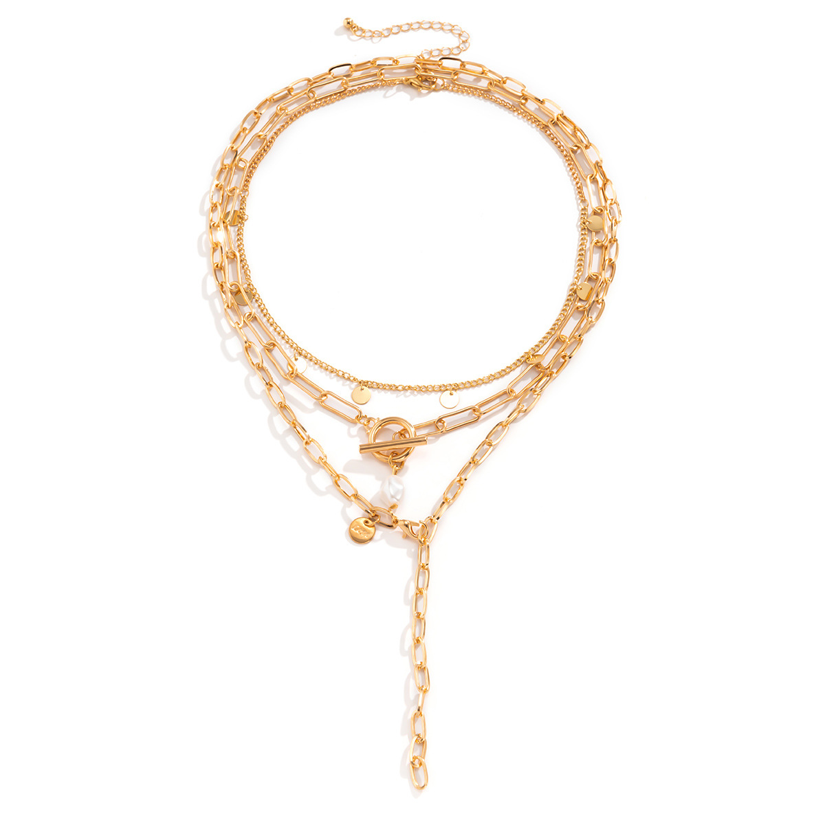 European and American cross-border jewelry, geometric tassels, sequins, versatile OT pendant, simple pearl pendant, long necklace for women Item Picture