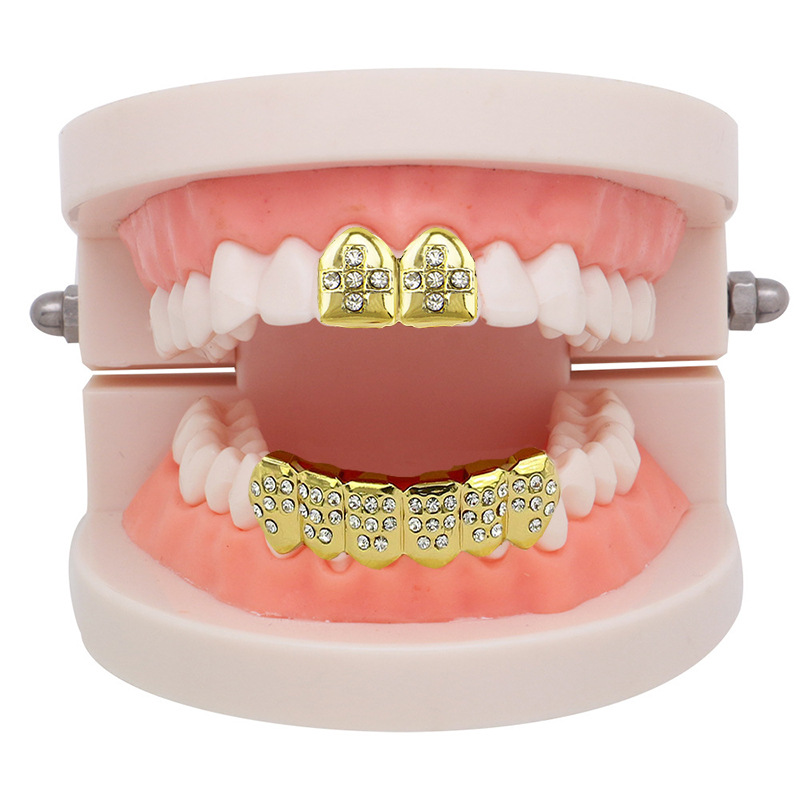 A popular 18K gold-plated diamond hip-hop braces for men and women, suitable for both genders, is supplied by a diamond-encrusted eight-tooth accessory manufacturer Item Picture