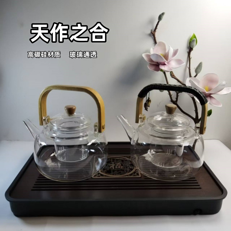 Glass teapot, electric ceramic stove, health pot, kettle, high-temperature heat-resistant handle pot, household teapot, special tea sets full figure