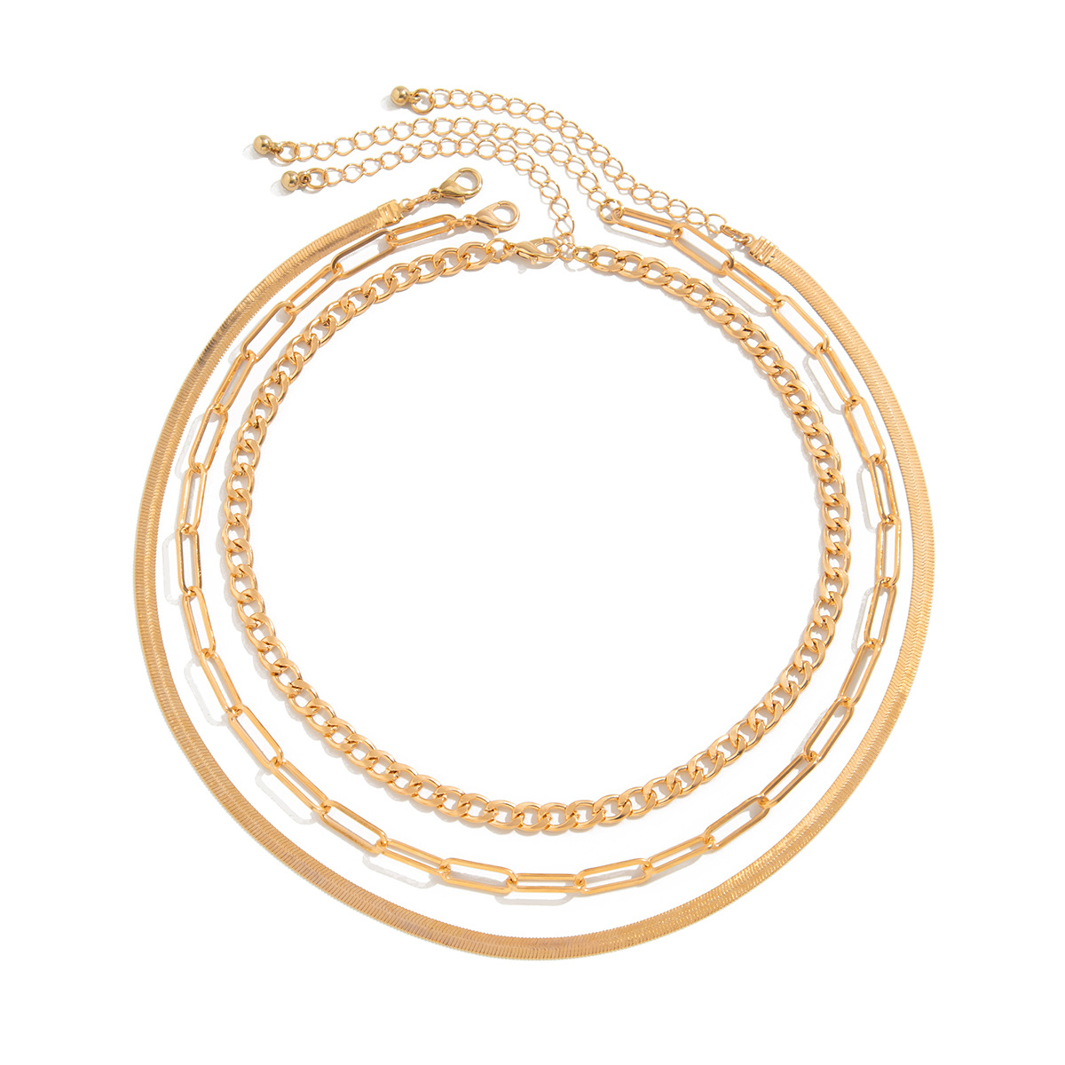 European and American cross-border jewelry hip-hop metal style snake bone chain necklace, simple and individual Cuban multi-layer collarbone chain set Item Picture